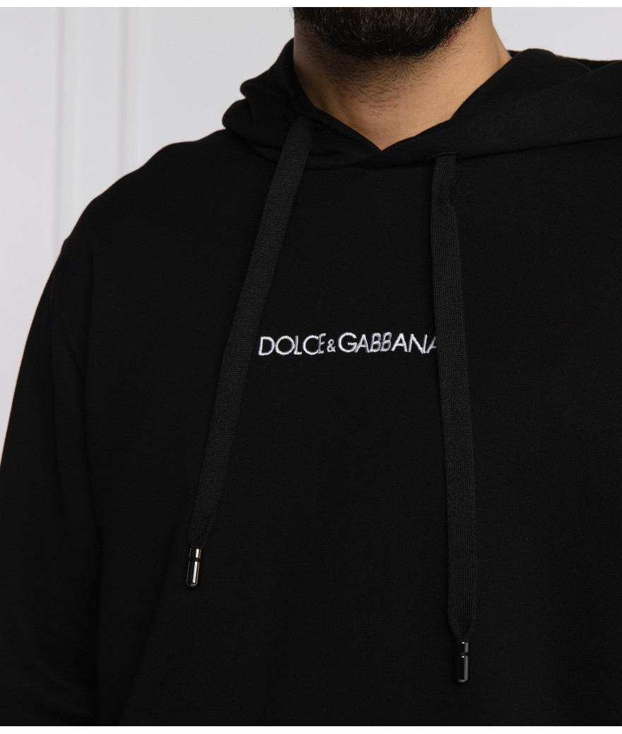 Sweat à capuche noir avec plaque logotée Dolce Gabbana